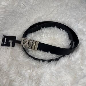 DKNY Women's Black Reversible Adjustable Belt L/XL Silver Logo Buckle 🖤